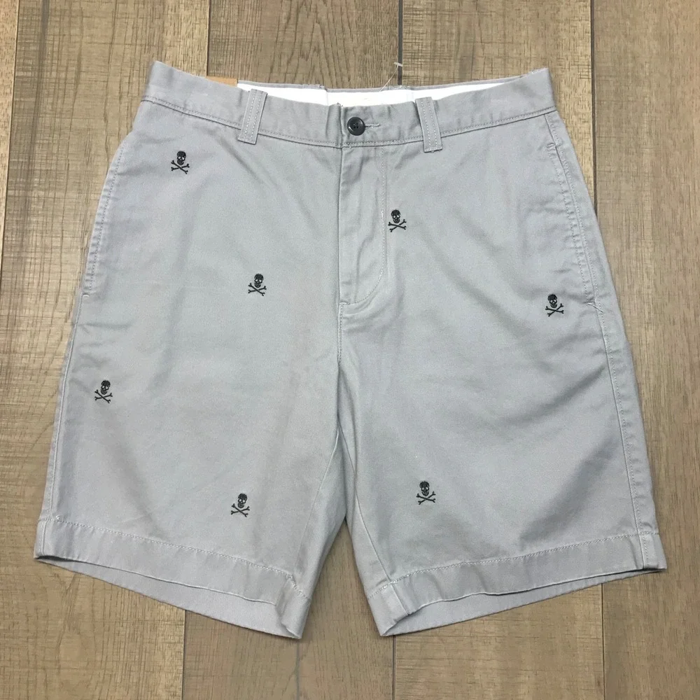 J.CREW Shorts Mens Size 31 Gray‎ Broken in Chino Skull Embroidered Grunge Cotton